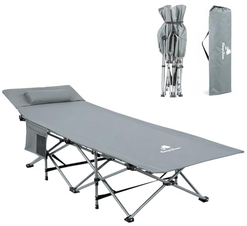 CampFeuer Feldbett klappbar mit Kopfkissen & Tragetasche | bis 150 kg | Campingbett Erwachsene 187 x 67 x 48 cm | Angelbett, Campingliege, Gästebett, Reisebett, Feldliege faltbar, Liege