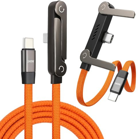 Synclum Câble USB-C 240W Orange avec Support Téléphone, Charge Rapide 1,5 m