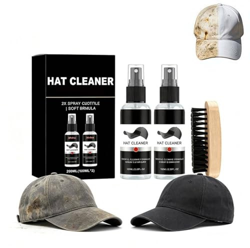 Hat Cleaning Kit,2 Pack Headwear Cleaner with Foam,Brush,Sweat Stain Remover & Deordorizer,Gentle Fabric Cleaner with Brush,for Baseball,Trucker,Felt, Wool,Dad Hats,No Water Needed