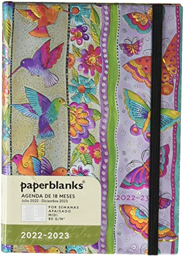 Paperblanks Kalender für 18 Monate, 2022-2023, Schmetterlinge und Kolibri, Querformat, Midi (130 x 180 mm)