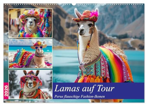 Lamas auf Tour. Perus flauschige Fashion-Ikonen (Wandkalender 2026 DIN A2 quer), CALVENDO Monatskalender: Die bunte und modische Welt der wolligen Top-Models (CALVENDO Tiere)