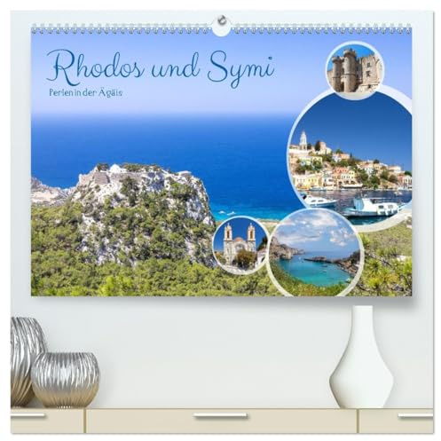 Rhodos und Symi, Perlen in der Ägis (hochwertiger Premium Wandkalender 2026 DIN A2 quer), Kunstdruck in Hochglanz: Weißblaue Paradiese und Perlen in der Ägäis, Rhodos und Symi. (CALVENDO Orte)