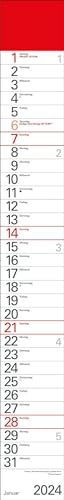 Streifenplaner Rot 2024: Streifenkalender mit Datumsschieber I schmal im Format: 11,4 x 89 cm