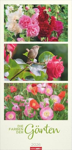 Die Farben der Gärten Kalender 2026: Langer Foto-Wandkalender im Format 33 x 68 cm. Natur-Kalender 2026 mit atemberaubenden Garten-Fotos in eleganten Kompositionen. Hochformat.