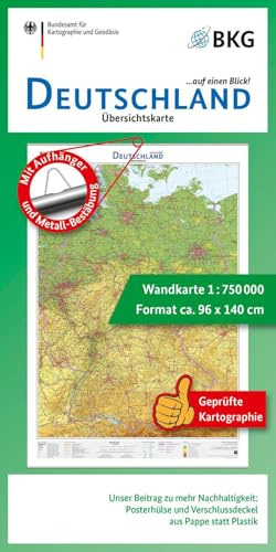 Deutschland auf einen Blick!: Übersichtskarte 1:750 000 mit Aufhänger und Bestäbung (Wandkarten des BKG)