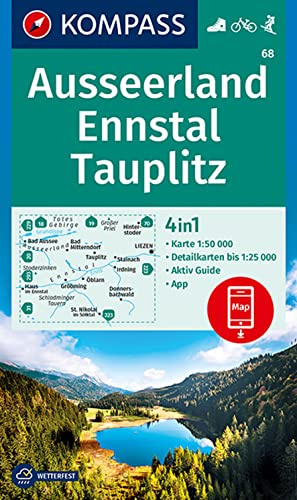 KOMPASS Wanderkarte 68 Ausseerland, Ennstal, Tauplitz 1:50.000: 4in1 Wanderkarte mit Aktiv Guide und Detailkarten inklusive Karte zur offline Verwendung in der KOMPASS-App. Fahrradfahren. Skitouren.
