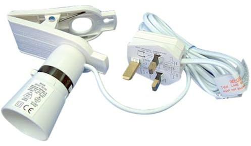 Clip on light bulb holder with 2m flex and 3amp plug