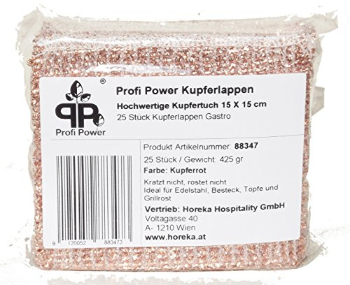 Profi Power Kupfertuch 25 Stück ( 15x15 cm) Topfreiniger Kupferlappen geeignet für Spüle Edelstahl Chrom Besteck...