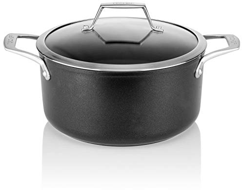 TECHEF OXPL Onyx Collection Suppentopf mit Glasdeckel, Teflon-Platin-Antihaftbeschichtung (PFOA-frei), Aluminium, Schwarz
