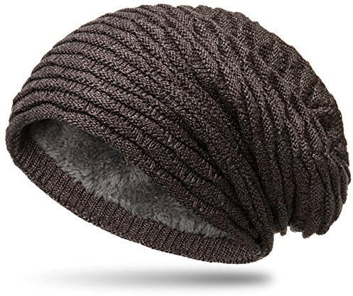 Caspar MU172 gefütterte Feinstrick Winter Beanie Mütze mit stylischem Wellenmuster, Farbe:Taupe, Größe:One Size