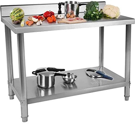 Royal Catering RCAT-120/70-N Tavolo da Lavoro Piano di Lavoro per Cucina con Alzatina (120 x 70 x 85 cm, Carico max. 115kg, Piedini regolabili, Acciaio inox)