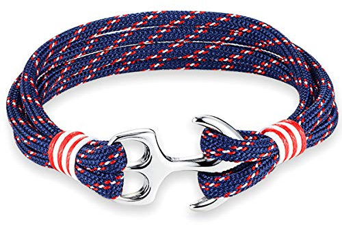 Iyé Biyé Bracelet Homme Ancre Acier Inoxydable Corde Parachute Bleu 20 cm Fermoir Manille