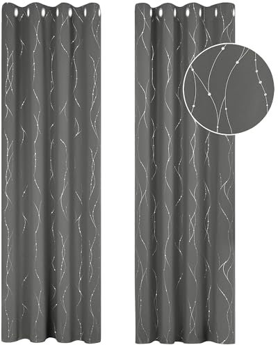 Deconovo Verdunkelung Vorhänge Thermovorhänge Kälteschutz Blickdicht gardinen, Wohnzimmer Thermovorhänge mit Ösen 138x132 cm(HöhexBreite), Hellgrau, 2er Set
