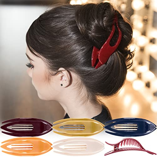 RC ROCHE 6 Pcs Flat Claw Hair Clips for Women Thick Hair, Large Classic | Duckbill Shape, No Crease Grip, Pilates, Yoga, Lay Flat Buns, French Twist and Side Slide Styling