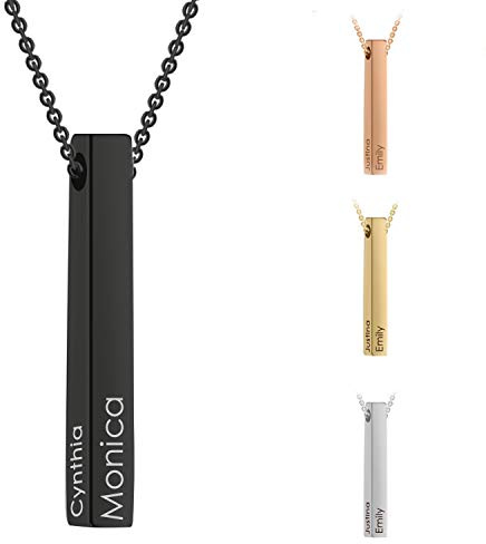 Amlion Personalisierte Halskette，Damen-Kette Namenskette，Benutzerdefinierte Halskette，Halskette Edelstahl Bar Anhänger für Geschenk