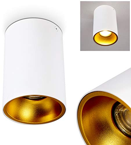 Deckenleuchte Grenada, moderne Deckenlampe aus Metall in Weiß/Gold, 1 x G10-Fassung, Leuchtspot 1-flammig, Aufbauleuchte, ohne Leuchtmittel