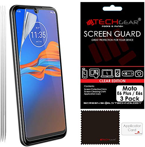 TECHGEAR 3 Pack Moto E6 Plus / E6s Screen Protectors, CLEAR LCD Film Screen Protectors Cover Guards Compatible for Motorola Moto E6s & Moto E6 Plus