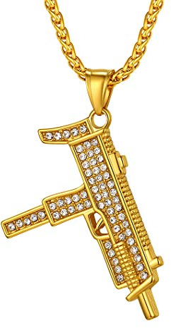Ricsteel CZ UZI Anhänger Bling Armee Gewehr Anhänger mit 55+5cm Weizenkette für kinder und Jugendlichen