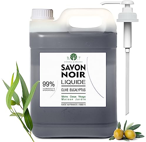 Savon Artisanal Bio Savon Noir Africain pour Distributeur Savon d'Alep Original 100% Naturel Biodégradable Corps Visage Mains Vêtements Cosmétique Maison Rasage Acné 5000 ml