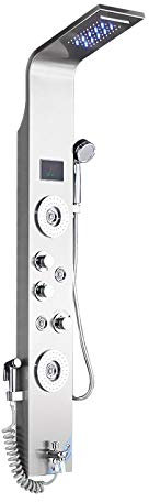 Huin Robinet de douche de salle de bain de luxe LED panneau de douche colonne mitigeur de baignoire avec écran de température de douche à main-Brushed Nickle 8007