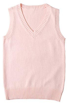 WOOKIT Gilet Maglione Senza Maniche da Donna Uomo Ragazzo Ragazza, Gilet Unisex in Maglia di Cotone con Scollo a V, Maglia Vintage 12 Colori per Autunno Primavera Inverno-Rosa-M