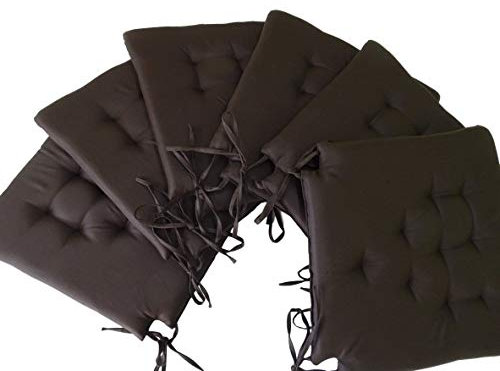 Set mit 6 Kissen mit Schleife Hochwertiges Stuhlkissen aus Korbgeflecht/Rattan aus Baumwolle Sitz 43 x 42 x 4 cm, 6er-Pack Multipack (Braun)