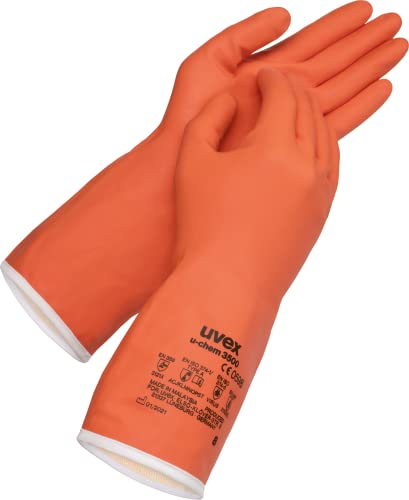 Uvex u-chem 3500, 1 Paar - Chemikalienschutzhandschuh gegen Aceton, Putzmittel, Kleber & Lösungsmittel - robust & flexibel - orange
