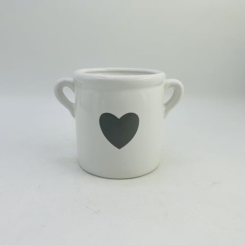 EagleWiz White Ceramic Plant Pots Indoor Flower Pot attractive heart shape with Handles idea for Indoor use available in 3 sizes (10cm)