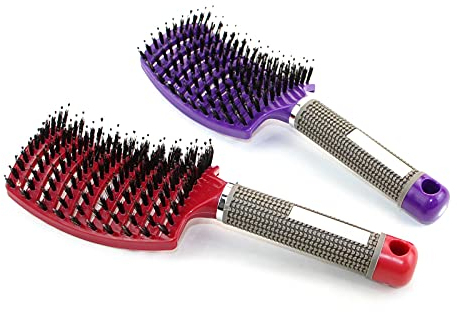 FuJiaXin Brosse Poil de Sanglier- 2 Brosses à Cheveux en Poils de sanglier- Brosse Cheveux Demelante, peut Diffuser L'huile Capillaire, Lisser les Frisottis, Ventiler et Accélérer le Séchage
