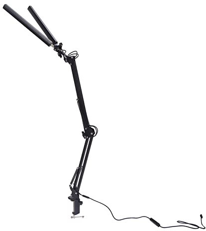 LED Schreibtischlampe, Doppelkopf LED lampe mit Rotierender Arm Klemmleuchte Schreibtischleuchte mit 10 Helligkeitsstufen Dimmbar Tischlampe Leselampe, Anti Blaulicht Klapptischlampe