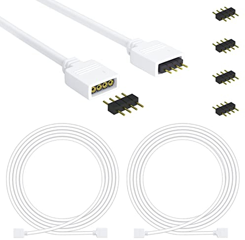 REDTRON Led Strip Verbinder Verlängerungskabel, 2 Pack 2M 4polig LED Verlängerungskabel Drah mit 4 Pack 10mm 4polig Mann zu Mann Verbinder für 3528 5050 2835 LED Strip Licht DIY Zubehör