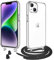 WenBaby Handykette mit Band für iPhone 14 Schutzhülle Necklace Hülle mit Band Handyhülle für zum Umhängen Transparent Case mit Schnur,Schwarz