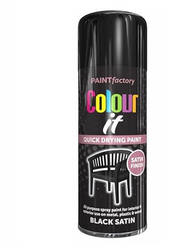 SuperGift.com Black Satin All Purpose Aerosol Spray Paint 400ml Quick Drying Spray, Fast Dry and Excellent Coverage for Metal, Wood, Plastic and More by Diva Gift