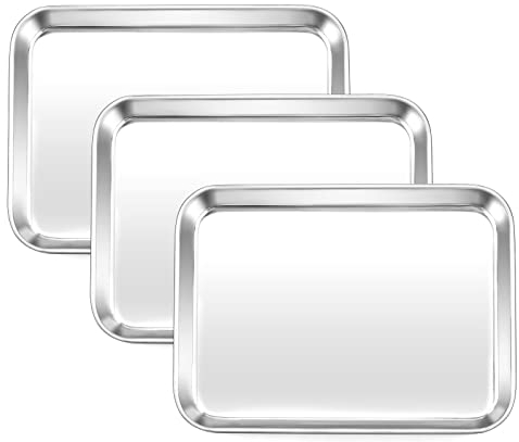 HaWare Mini Toaster Oven Tray Set of 3, Stainless Steel Cookie Baking Sheet Pan for Cooking/Baking/Serving - 23.7 x 17.7 x 2.5 cm, Healthy & Non Toxic, Mirror Finish & Dishwasher Safe