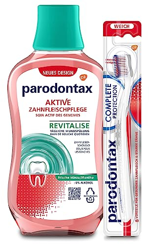 Parodontax Mundspülung Frische Minze, zur täglichen Zahnfleischpflege, 300ml & Complete Protection Zahnbürste, 1 Stk., für starke Zähne und gesundes Zahnfleisch, weich