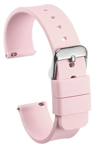 sourcing map Bracelet de Montre Silicone 16mm Largeur Souple Dégagement Rapide Caoutchouc Remplacement Montre Bande avec Inox Acier Boucle pour Homme Femme, Rose
