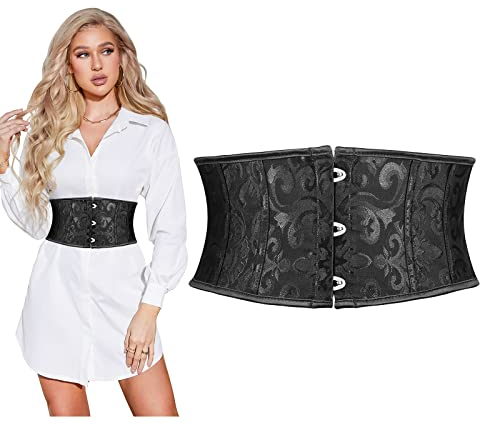 SUOSDEY Damen Schwarz Korsett Gürtel, Breite Taille Gürtel für Kleid Cosplay Krawatte Waspie