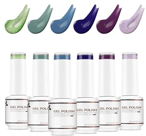 Nicedeco UV Gel Nagellack Set - 6 Farben Soak Off Nagellack Grün Blau Violett Lila Glitzer Schimmer - 8ml LED UV Nail Polish Set
