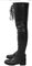 WOkismD Moda donna Stivali alti alla coscia con lacci Tacco grosso Piatto in pelle PU Stivali sopra il ginocchio elasticizzati Tacco basso Cerniera laterale Gotico Stivaletti alti Scarpe,Nero,44