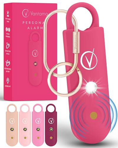 Vantamo Personal Alarms for Women with Strobe LED Light, Extra Loud 130dB Self Defense Keychain with 2 Dynamics, Unique Panic Alarm with Keychain & Keyring for Bag or Backpack and Low Battery Notice