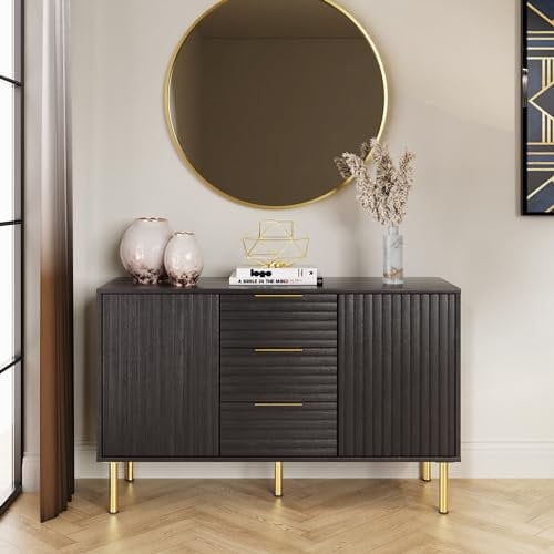 GFW Nervata Sideboard Cabinet Living Dining Room Black
