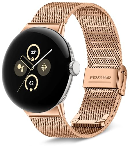 KeeFos Armband Kompatibel mit Google Pixel Watch 4 41mm/Google Pixel Watch 3 41mm/2/1, Edelstahl Uhrenarmband für Damen Herren, Metallgewebe Ersatzarmband - Roségold