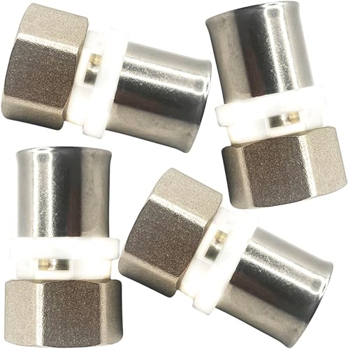 BOOPARTS - 4 pezzi - raccordo manicotto dritto femmina a crimpare (dado fisso)- raccordo a crimpare multistrato Ø20-1/2 (15/21) contorno TH - per collegare un tubo multistrato di diametro 20
