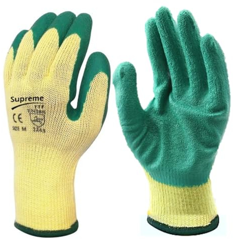 24 Pairs of Rubber Latex Coated Work Gloves for Men - Ideal for Safety, Builders, and Gardening (Green, Xlarge)