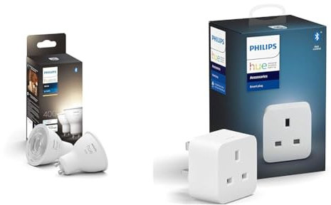 Philips Hue New White Smart LED Light Bulb 2 Pack [GU10 Spot] with Bluetooth Works with Alexa & Smart Plug for Smart Home Automation. Works with Alexa, Google Assistant