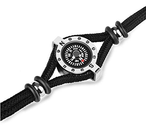 ZHCHAO Steel Bracelet Rope Adventure Climbing Compass Ornaments Jewelry Outdoors Camping Hiking Wild Navigation Tool (Color : Svart)