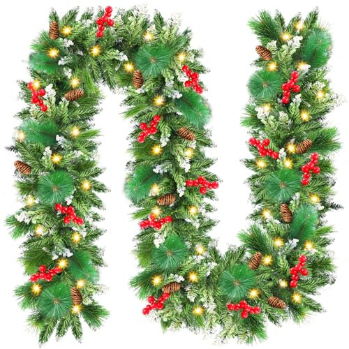 CHOIGN Guirnalda de Navidad 2.7M Con Luces, Árbol Artificial, Corona para Chimenea, Escalera y Decoraciones Navideñas