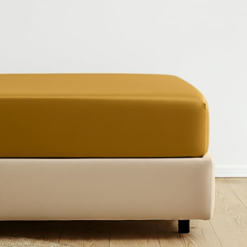 SALAD HOUSE Spannbettlaken 90x200, Gelb: 100% ägyptische Baumwolle | Mako-Satin für Matratzen bis 28 cm und Boxspringbetten: kühlend im Sommer, atmungsaktiv, rutschfest und OEKO-TEX zertifiziert