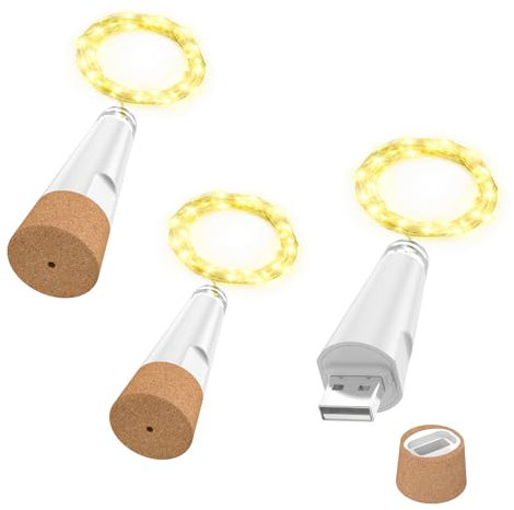 OUSMIN String Lights, USB Rechargeable Wine Bottle Lights with Cork, 2024 Version USB Fairy Light for Party Christmas