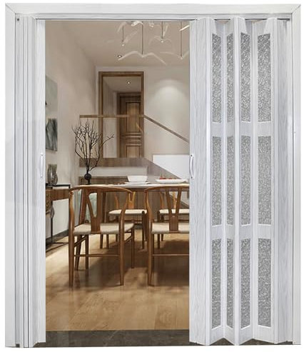 Aluminum Folding Screen Door with Frosted Acrylic, No-Drilling Sliding Accordion Door for Kitchen Closet Bathroom, Interior Concertina Folding Door(74x80in(188x203cm))